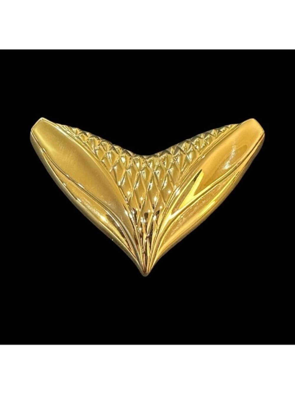Vintage Gold Tone Chevron Brooch Pin Textured Design 2.75 x 2 Inches Elegant Sta